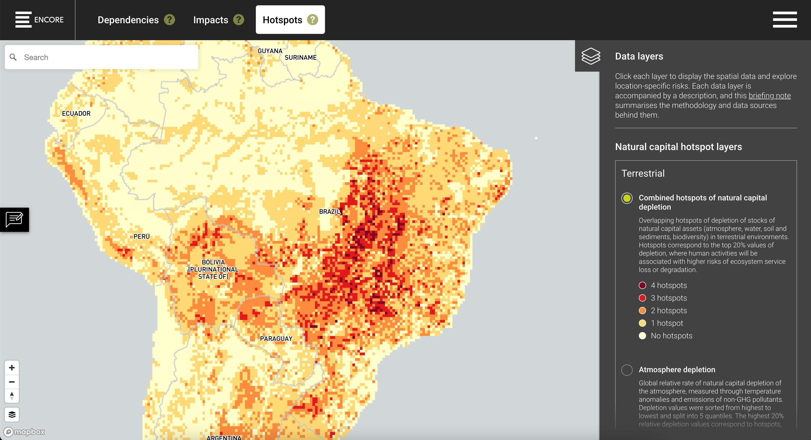 Explore datos espaciales sobre el capital natural con el mapa